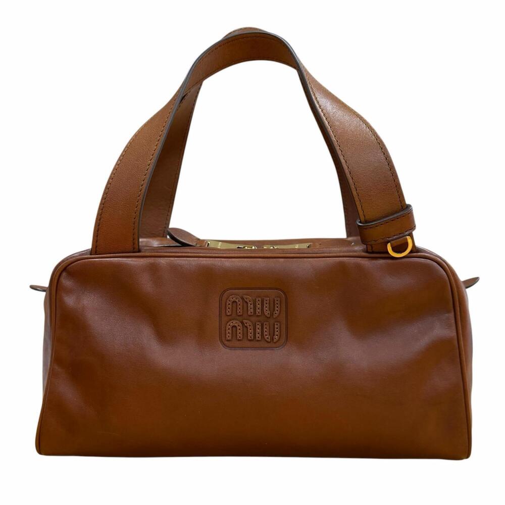 Miu Miu MIUMIU Antique Leather Logo Top Handle Bag, Brown, with Dust Made in ...